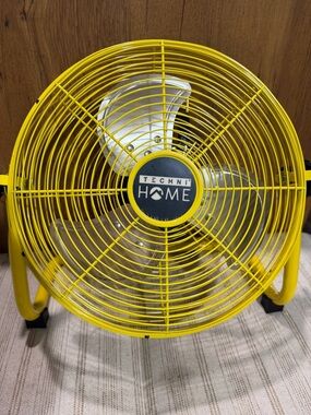 Techni Home Yellow Metal Floor Fan